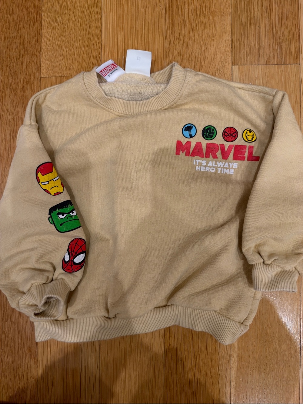 Marvel Kids Beige Crewneck Sweatshirt - Marvel It's Always Hero Time